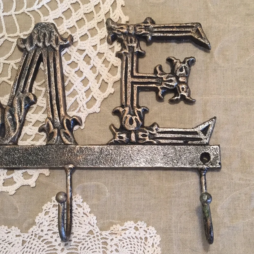 Cast Metal Home Sign With Hooks Art Deco Design